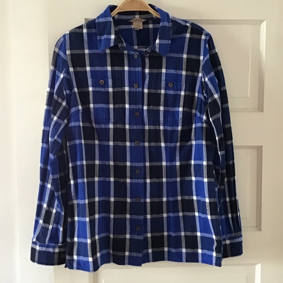 Duluth Trading Co Shirt Women's Free Swingin' Flannel Small Like New Blue - Picture 10 of 10